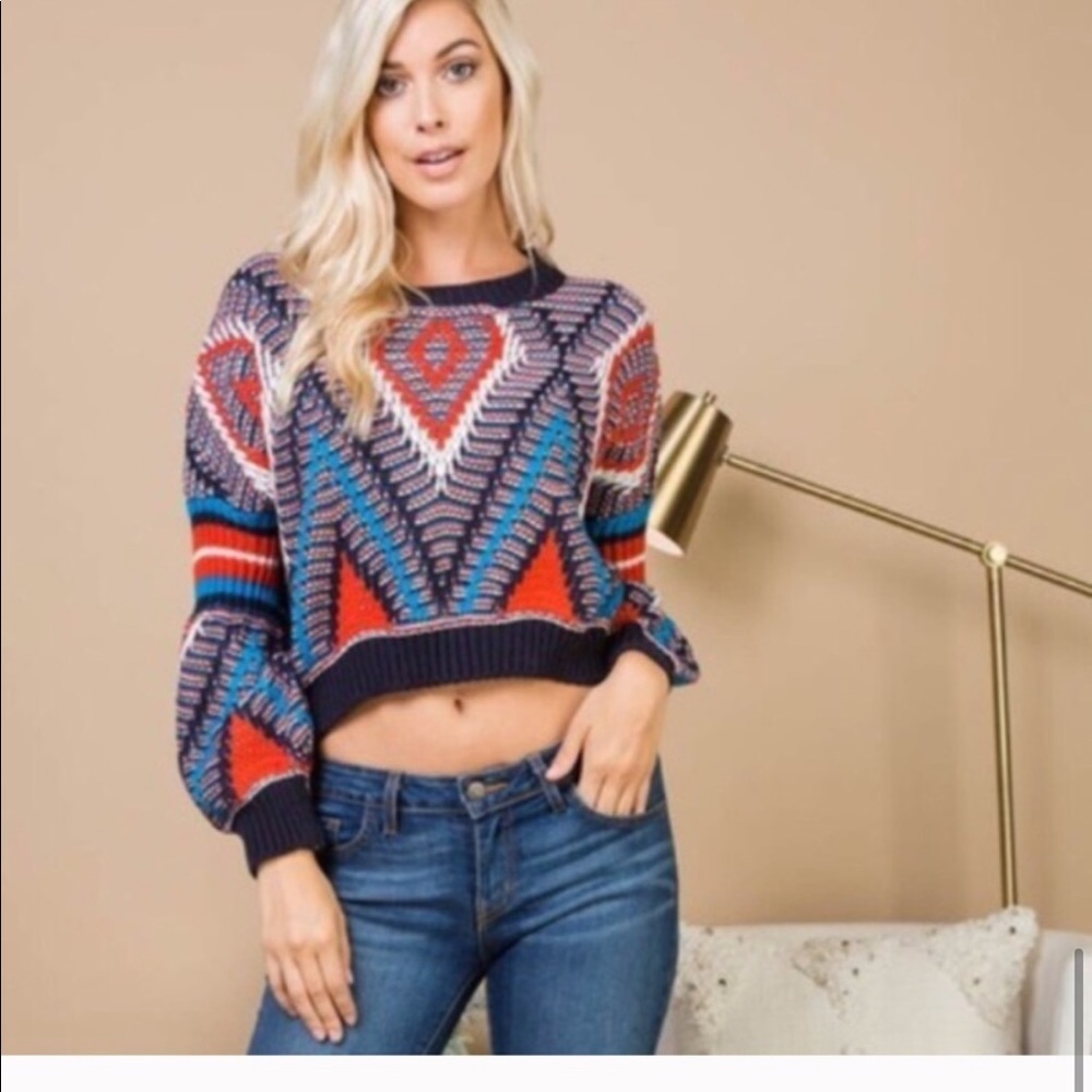 Tribal Geometric Print Sweater Top - Picture 6 of 8